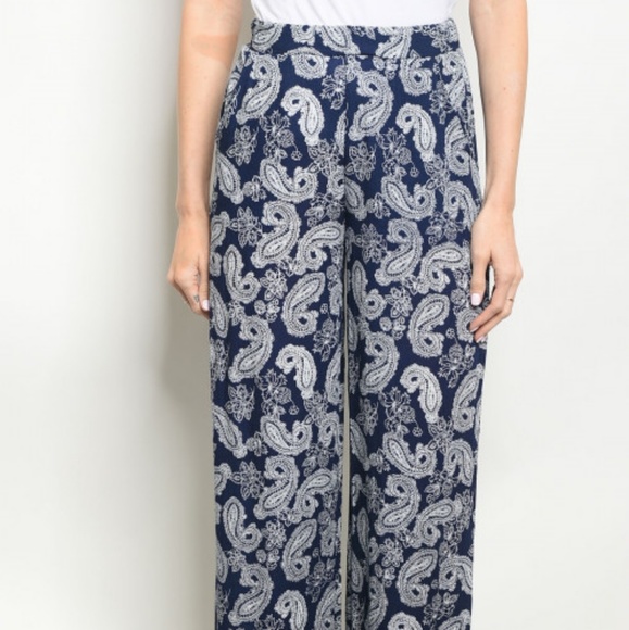 2 LEFT! Navy paisley print wide leg pants - Picture 5 of 5